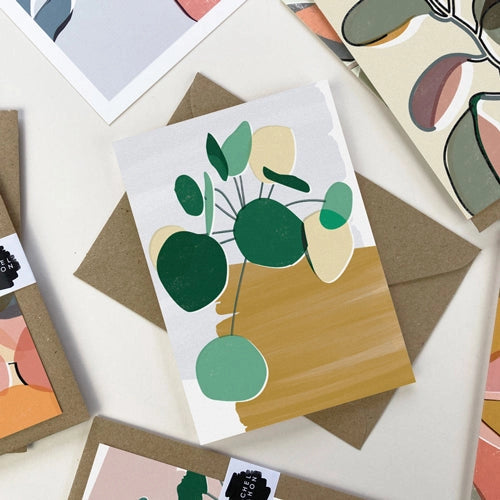 Pilea Mustard Greeting Card